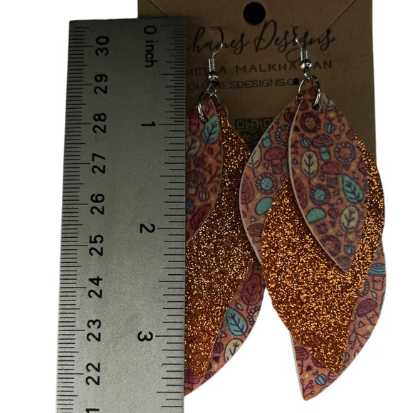 Fall Autumn 3 Layer Faux Leather Glitter Dangle Silver Earrings. 11 Styles - Picture 3 of 16